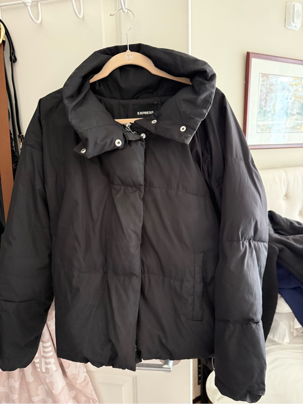 Express Black Oversized Puffer Jacket with High Collar